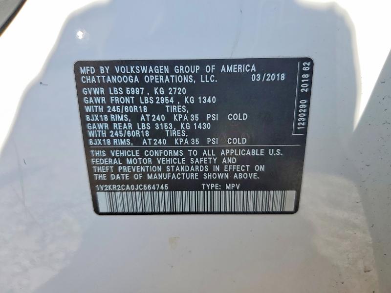 Продажа на аукционе авто 2018 Volkswagen Atlas, vin: 1V2KR2CA0JC564745, номер лота: 49316826