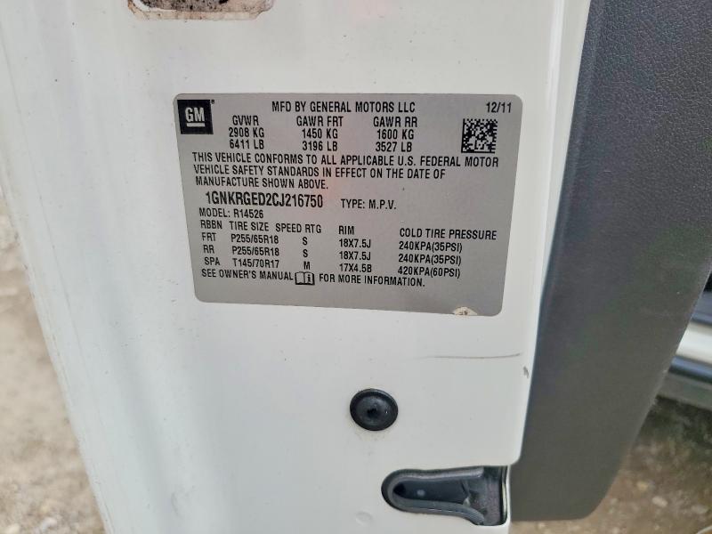 49252016 :رقم المزاد ، 1GNKRGED2CJ216750 vin ، 2012 Chevrolet Traverse مزاد بيع