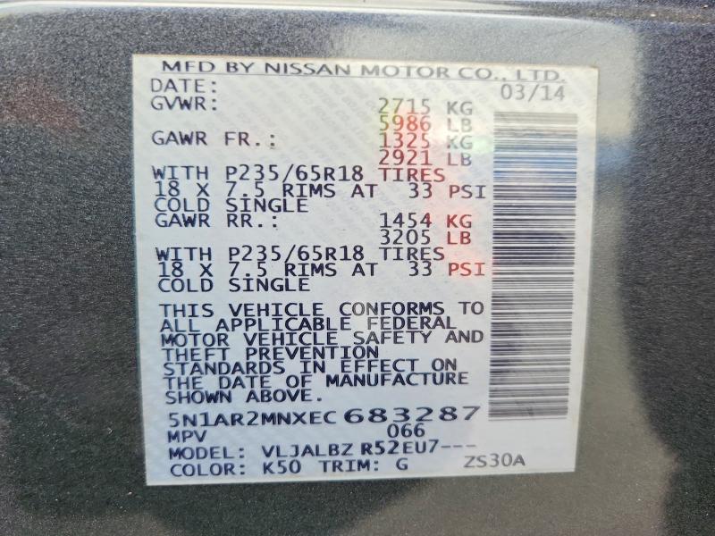 Aukcja sprzedaży 2014 Nissan Pathfinder, vin: 5N1AR2MNXEC683287, numer aukcji: 49383406