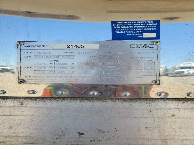 Продажа на аукционе авто 2019 Cimc Reefer Trl, vin: 527SR5327KL016800, номер лота: 49942156