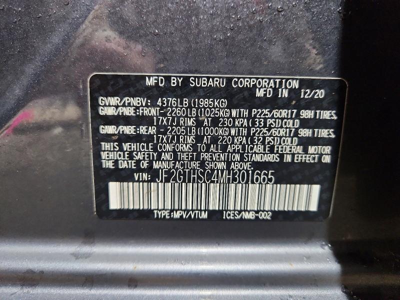 48268806 :رقم المزاد ، JF2GTHSC4MH301665 vin ، 2021 Subaru Crosstrek مزاد بيع