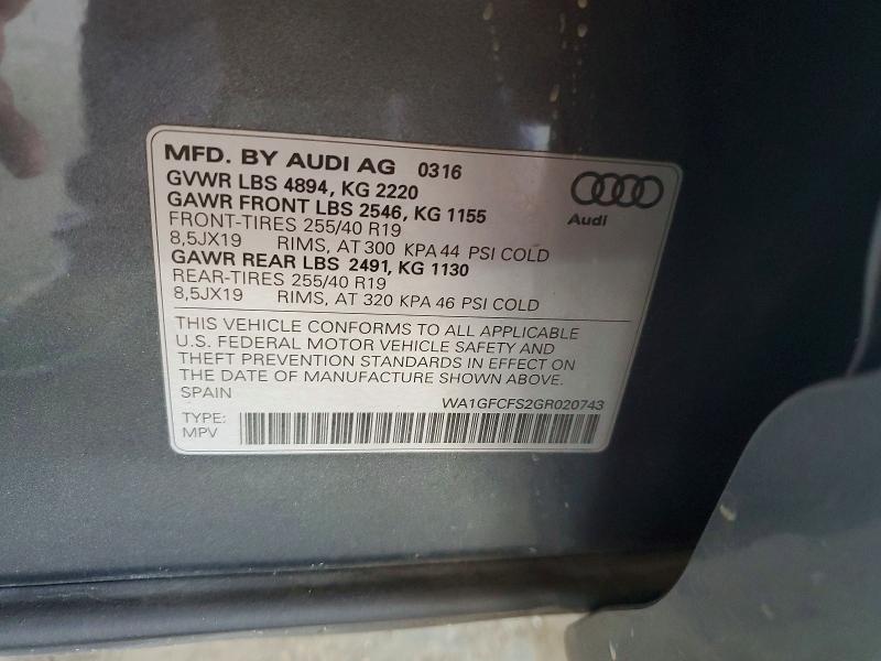 Aukcja sprzedaży 2016 Audi Q3, vin: WA1GFCFS2GR020743, numer aukcji: 49003646