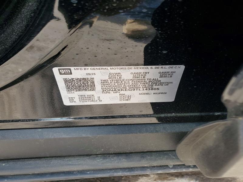 Aukcja sprzedaży 2026 Chevrolet Equinox, vin: 3GNAXKEG9TL143805, numer aukcji: 51025176