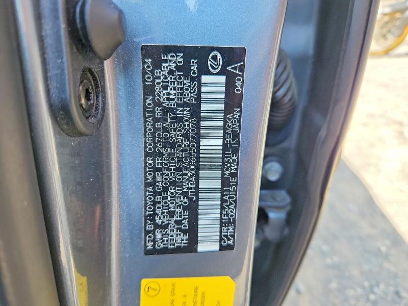2005 Lexus Es მანქანა იყიდება აუქციონზე, vin: JTHBA30G655077078, აუქციონის ნომერი: 50502656