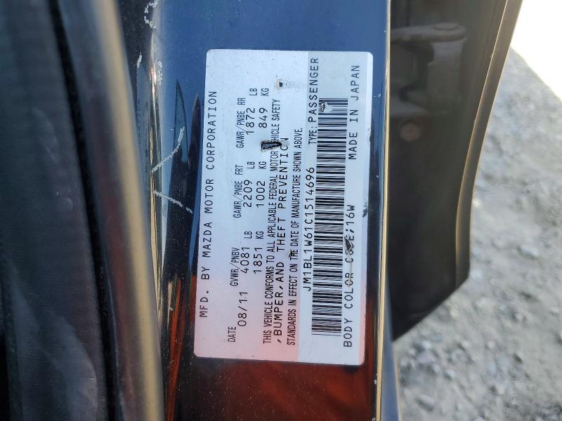 2012 Mazda 3 მანქანა იყიდება აუქციონზე, vin: JM1BL1W61C1514696, აუქციონის ნომერი: 51539056