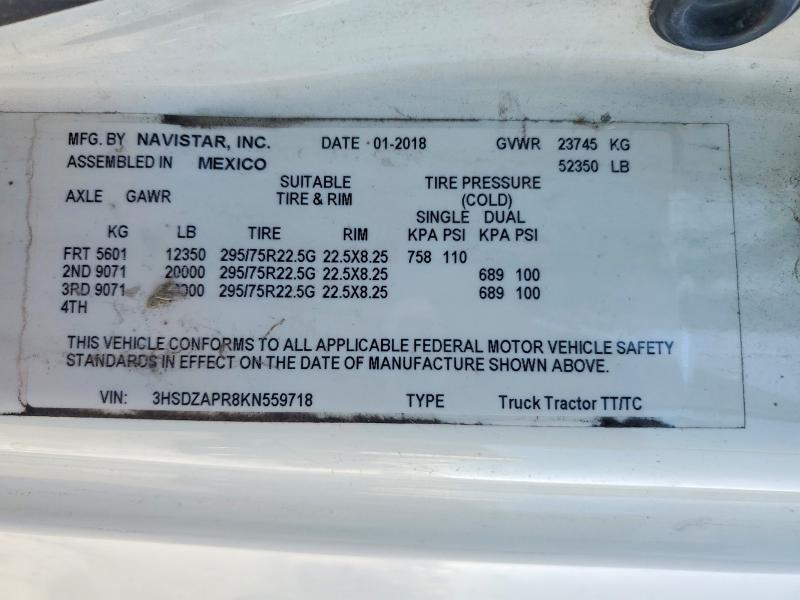 Продажа на аукционе авто 2019 International Lt625, vin: 3HSDZAPR8KN559718, номер лота: 48477436