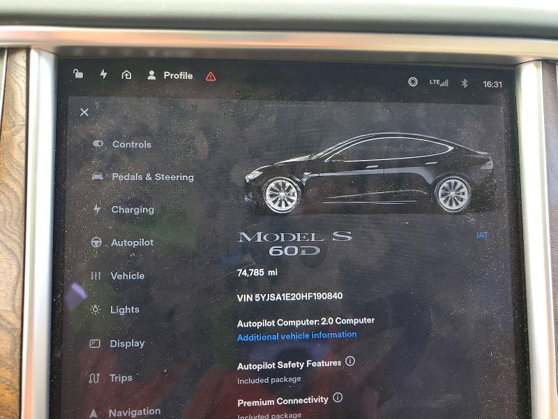 2017 Tesla Model S მანქანა იყიდება აუქციონზე, vin: 5YJSA1E20HF190840, აუქციონის ნომერი: 50447316