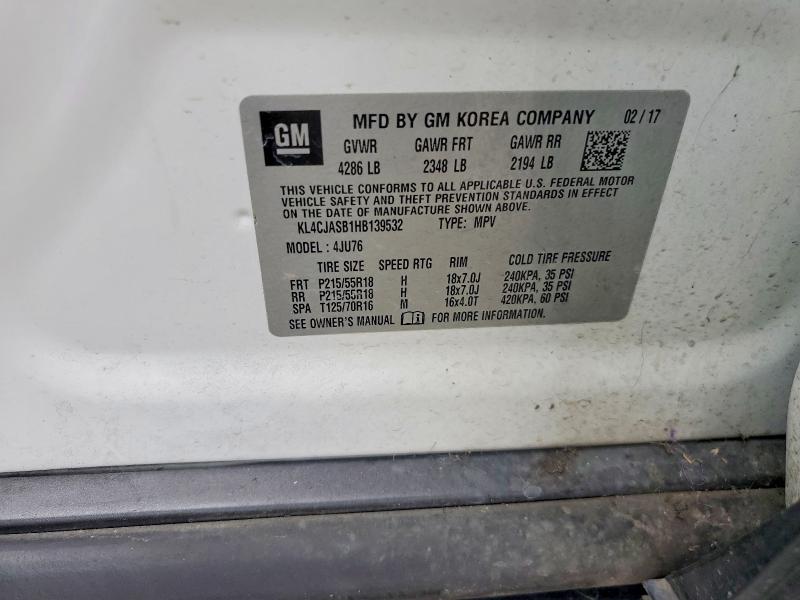 50752246 :رقم المزاد ، KL4CJASB1HB139532 vin ، 2017 Buick Encore مزاد بيع