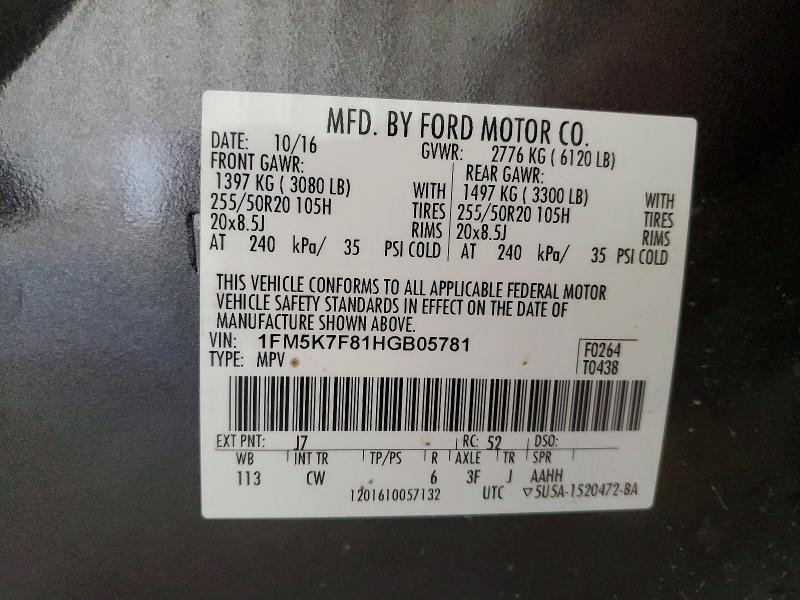Aukcja sprzedaży 2017 Ford Explorer, vin: 1FM5K7F81HGB05781, numer aukcji: 51327846