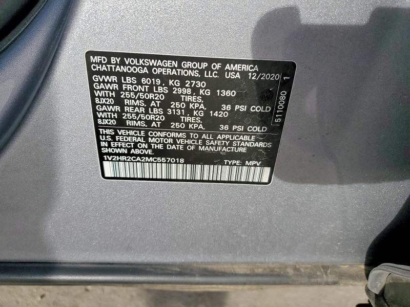 49516996 :رقم المزاد ، 1V2HR2CA2MC557018 vin ، 2021 Volkswagen Atlas مزاد بيع