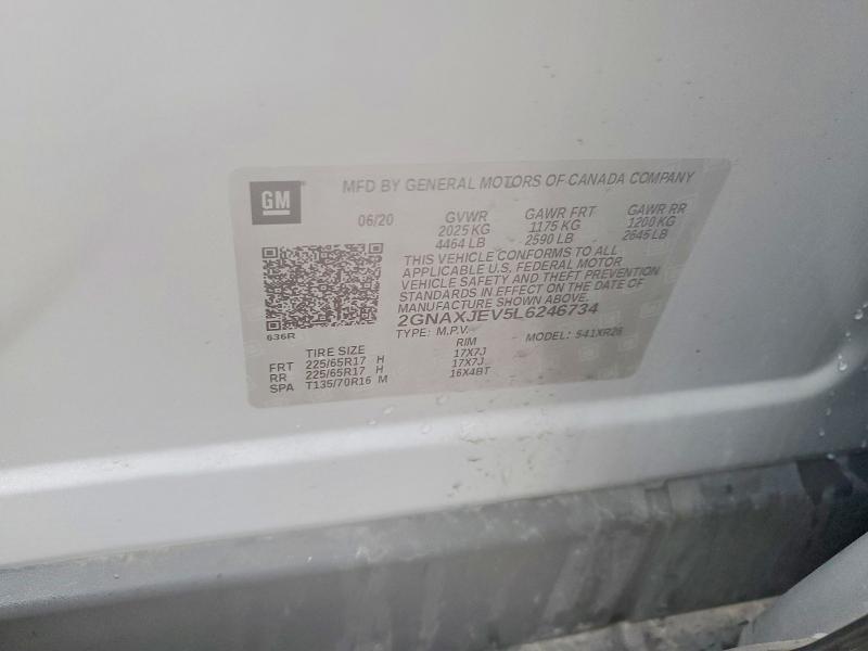 48490646 :رقم المزاد ، 2GNAXJEV5L6246734 vin ، 2020 Chevrolet Equinox مزاد بيع