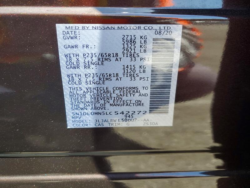 Aukcja sprzedaży 2020 Infiniti Qx60, vin: 5N1DL0MN5LC542272, numer aukcji: 51283886