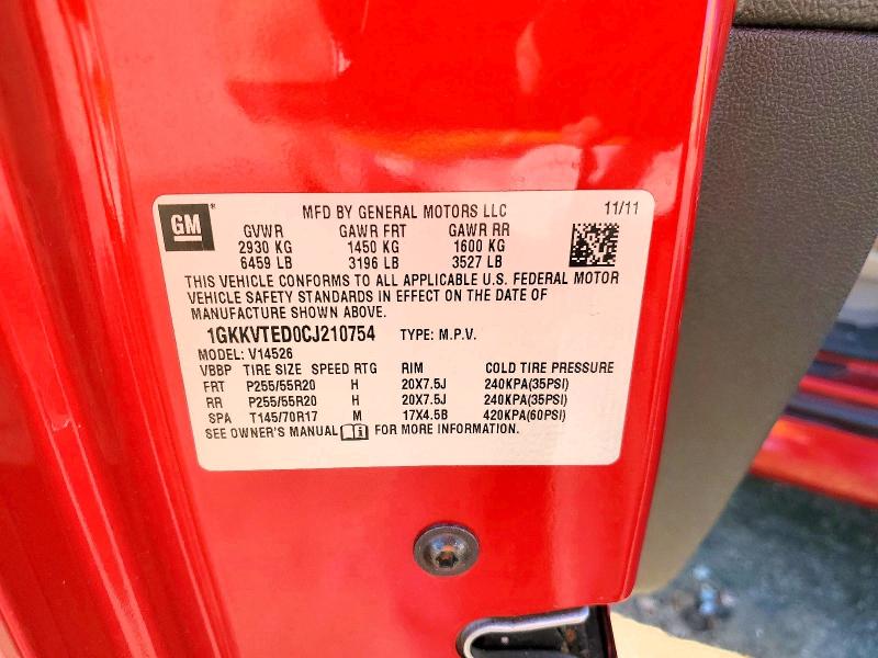 2012 Gmc Acadia მანქანა იყიდება აუქციონზე, vin: 1GKKVTED0CJ210754, აუქციონის ნომერი: 51106806
