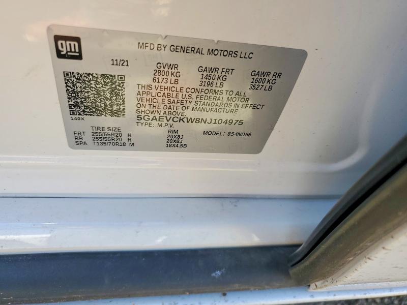 2022 Buick Enclave მანქანა იყიდება აუქციონზე, vin: 5GAEVCKW8NJ104975, აუქციონის ნომერი: 49814436