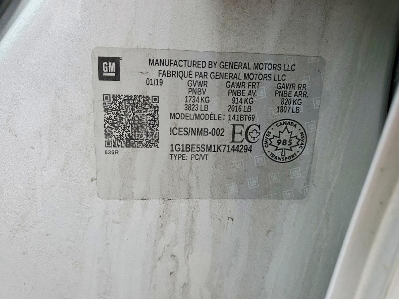 Aukcja sprzedaży 2019 Chevrolet Cruze, vin: 1G1BE5SM1K7144294, numer aukcji: 49137916