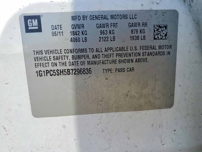 Продаж на аукціоні авто 2011 Chevrolet Cruze, vin: 1G1PC5SH5B7296836, номер лоту: 50190616
