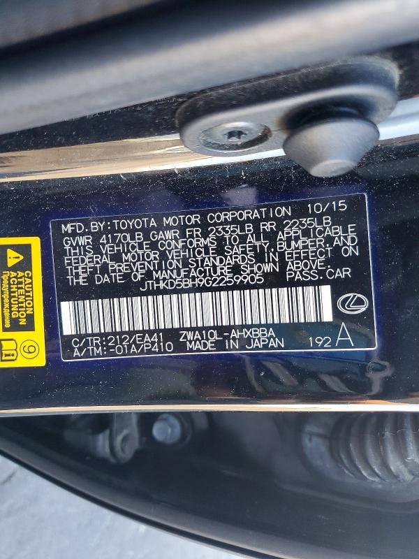 Aukcja sprzedaży 2016 Lexus Ct, vin: JTHKD5BH9G2259905, numer aukcji: 49673666