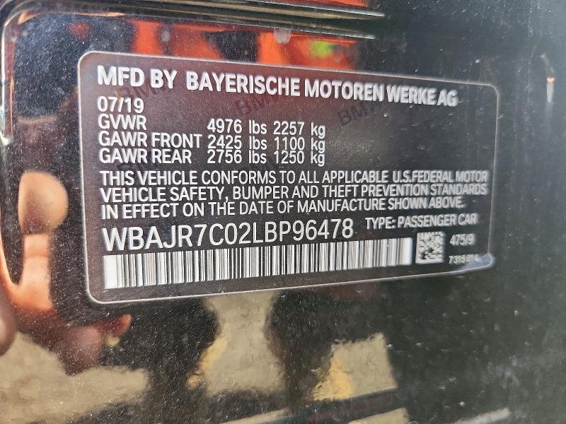 2020 Bmw 530 მანქანა იყიდება აუქციონზე, vin: WBAJR7C02LBP96478, აუქციონის ნომერი: 49733146