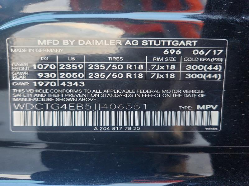 Aukcja sprzedaży 2018 Mercedes-benz Gla, vin: WDCTG4EB5JJ406551, numer aukcji: 48670206