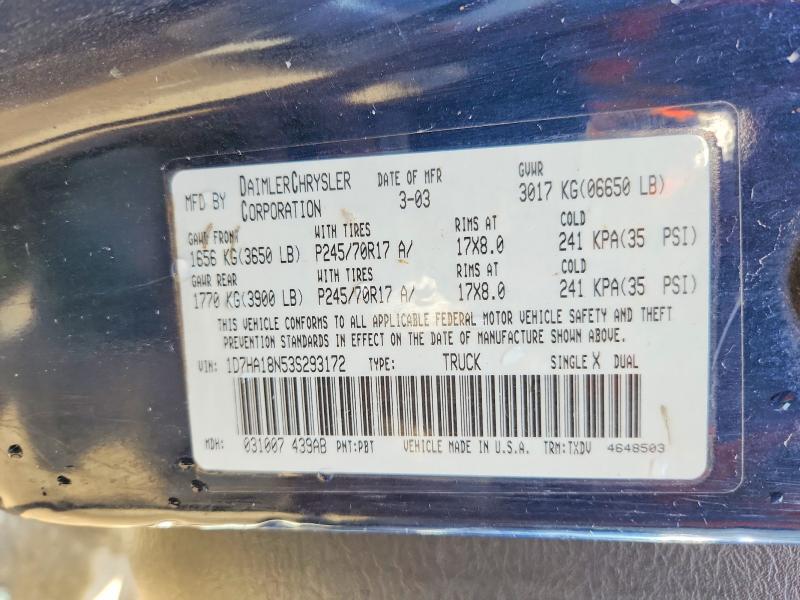 Aukcja sprzedaży 2003 Dodge Ram 1500, vin: 1D7HA18N53S293172, numer aukcji: 49144136