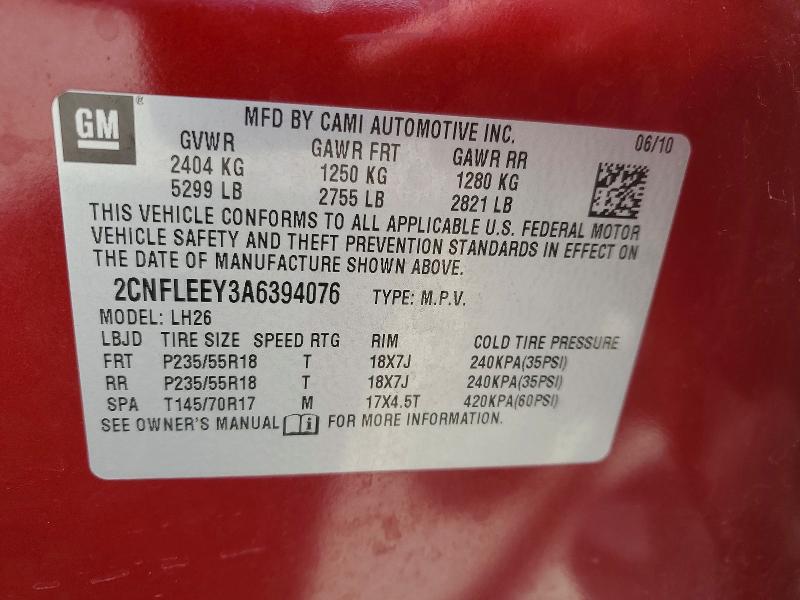 Продаж на аукціоні авто 2010 Chevrolet Equinox, vin: 2CNFLEEY3A6394076, номер лоту: 49013156