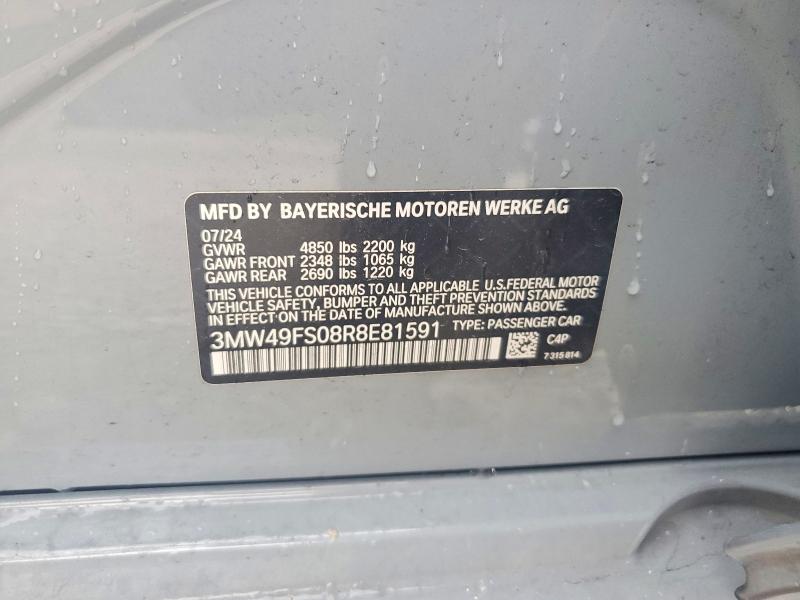 2024 Bmw M340i მანქანა იყიდება აუქციონზე, vin: 3MW49FS08R8E81591, აუქციონის ნომერი: 50352386