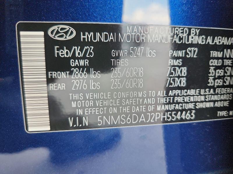 2023 Hyundai Santa Fe მანქანა იყიდება აუქციონზე, vin: 5NMS6DAJ2PH554463, აუქციონის ნომერი: 49684926