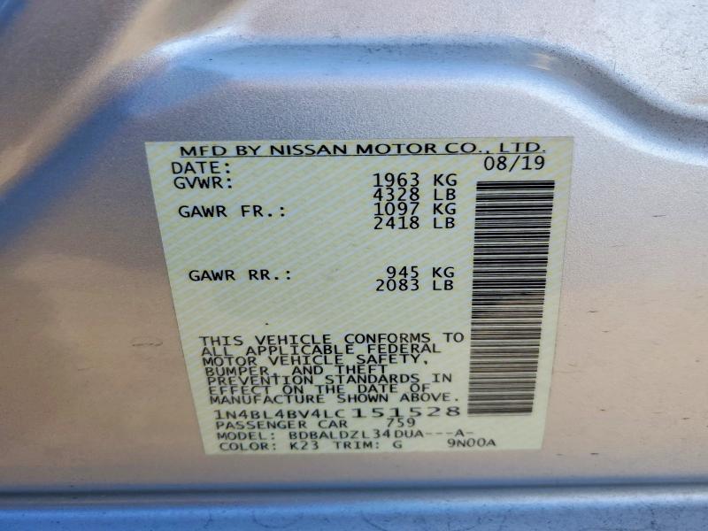 2020 Nissan Altima მანქანა იყიდება აუქციონზე, vin: 1N4BL4BV4LC151528, აუქციონის ნომერი: 48910556