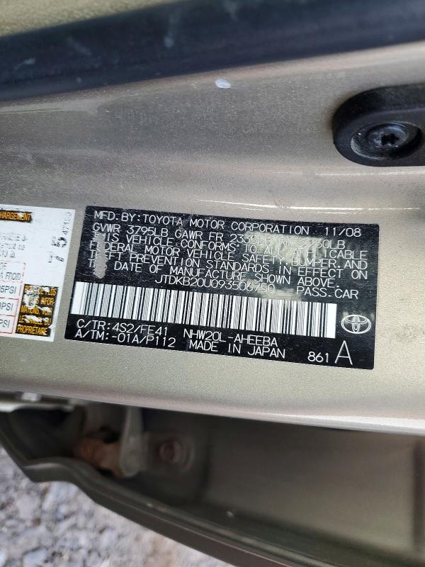 Aukcja sprzedaży 2009 Toyota Prius, vin: JTDKB20U093506750, numer aukcji: 48012056