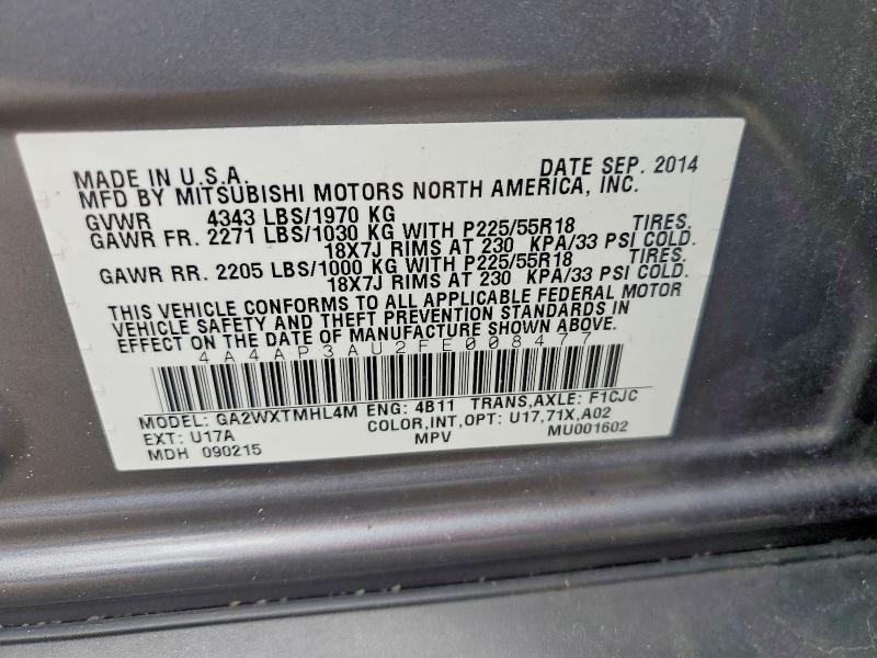 Продаж на аукціоні авто 2015 Mitsubishi Outlander Sport, vin: 4A4AP3AU2FE008477, номер лоту: 49155626