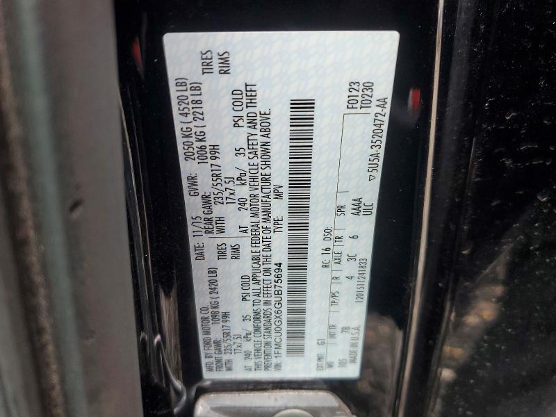 51618006 :رقم المزاد ، 1FMCU0GX6GUB75694 vin ، 2016 Ford Escape مزاد بيع