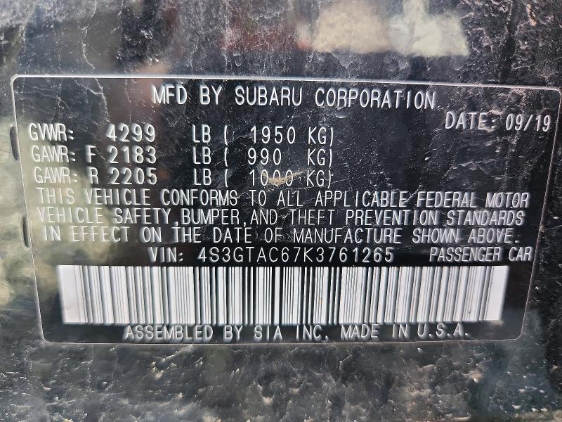 2019 Subaru Impreza მანქანა იყიდება აუქციონზე, vin: 4S3GTAC67K3761265, აუქციონის ნომერი: 48821786