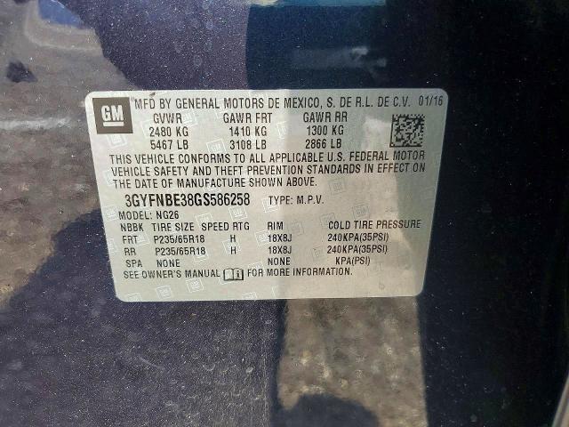 Aukcja sprzedaży 2016 Cadillac Srx, vin: 3GYFNBE38GS586258, numer aukcji: 50388516