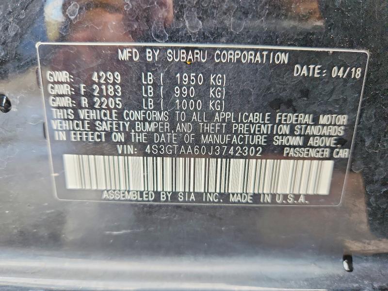 2018 Subaru Impreza მანქანა იყიდება აუქციონზე, vin: 4S3GTAA60J3742302, აუქციონის ნომერი: 49615476