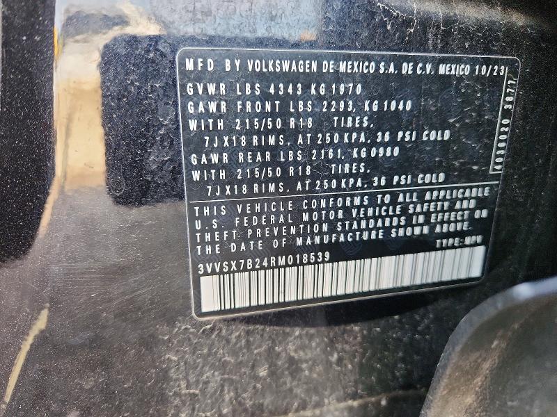 Aukcja sprzedaży 2024 Volkswagen Taos, vin: 3VVSX7B24RM018539, numer aukcji: 50144886