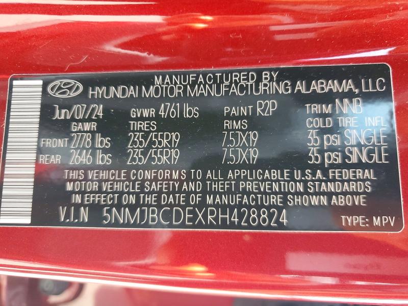 51613366 :رقم المزاد ، 5NMJBCDEXRH428824 vin ، 2024 Hyundai Tucson مزاد بيع