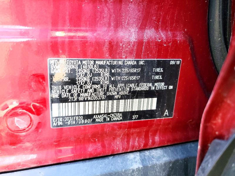 50367416 :رقم المزاد ، 2T3F1RFV1KC053787 vin ، 2019 Toyota Rav4 مزاد بيع