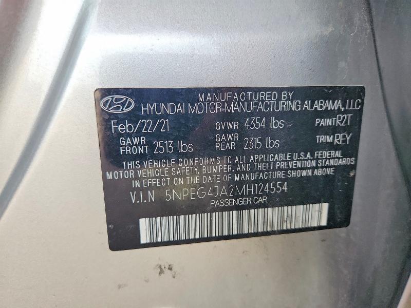 48466766 :رقم المزاد ، 5NPEG4JA2MH124554 vin ، 2021 Hyundai Sonata مزاد بيع