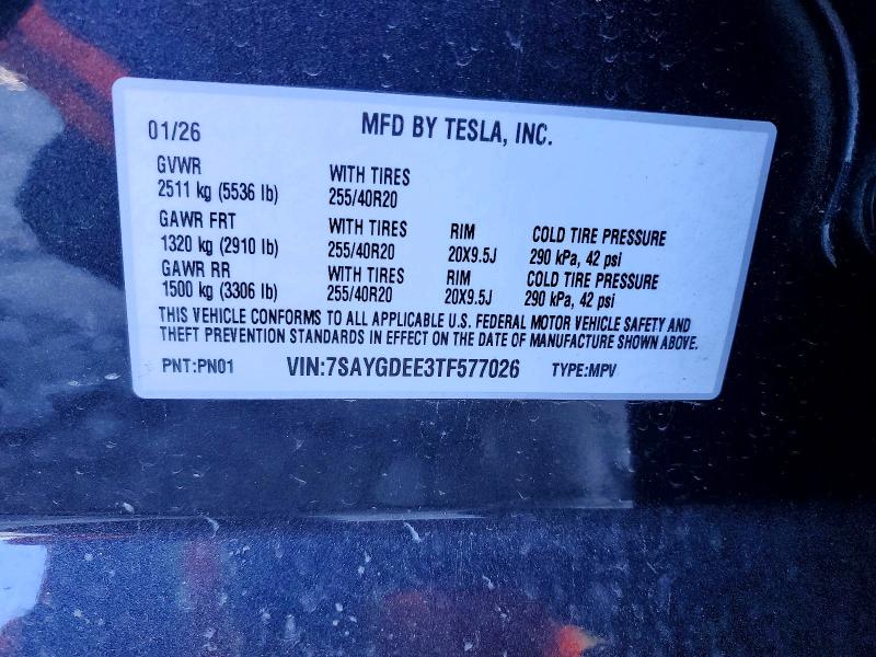 Продажа на аукционе авто 2026 Tesla Model Y, vin: 7SAYGDEE3TF577026, номер лота: 48480496