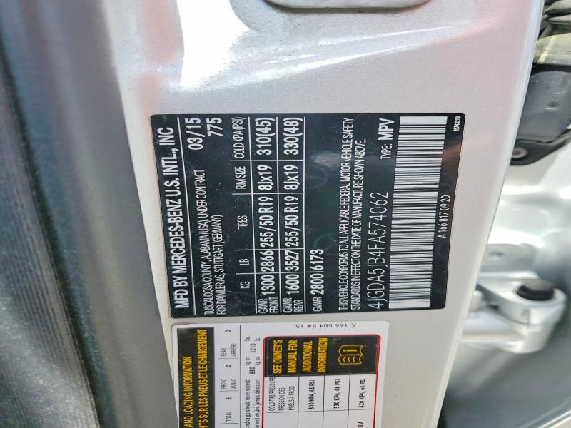 48338936 :رقم المزاد ، 4JGDA5JB4FA574062 vin ، 2015 Mercedes-benz Ml مزاد بيع