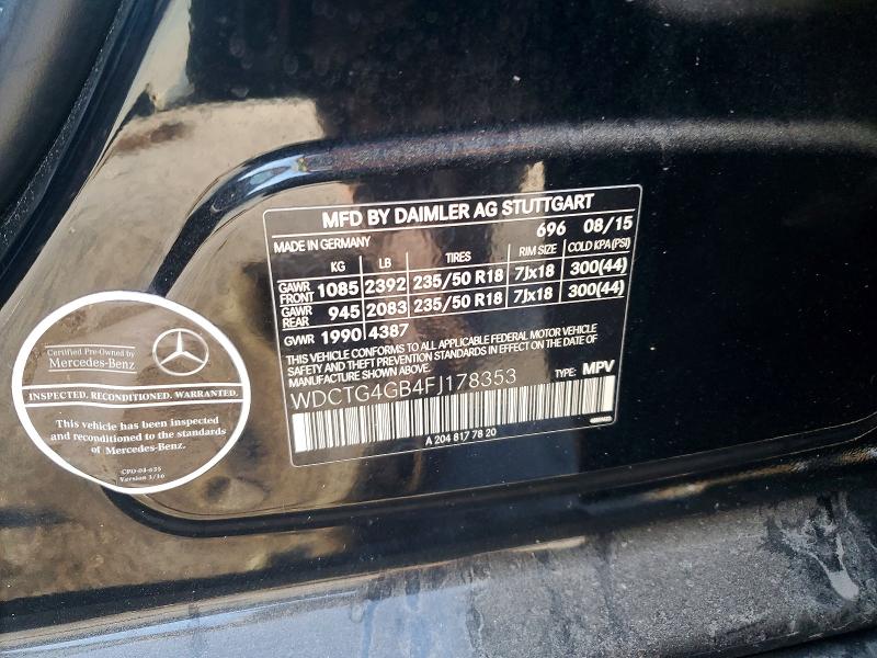 Aukcja sprzedaży 2015 Mercedes-benz Gla, vin: WDCTG4GB4FJ178353, numer aukcji: 48737596