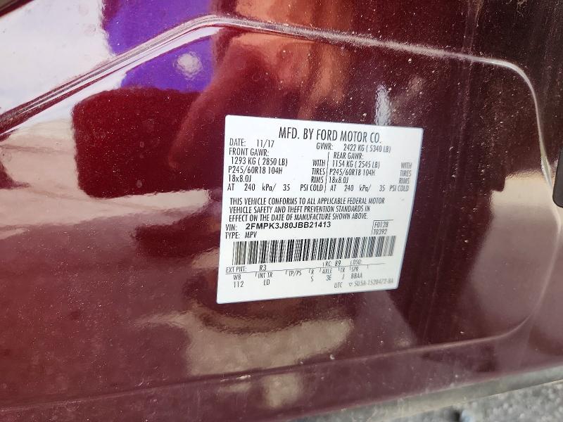 48835946 :رقم المزاد ، 2FMPK3J80JBB21413 vin ، 2018 Ford Edge مزاد بيع