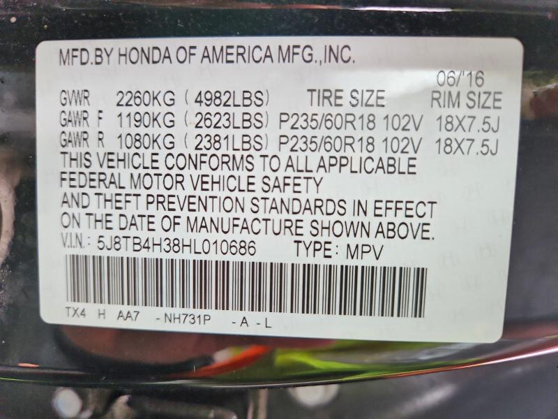 47958786 :رقم المزاد ، 5J8TB4H38HL010686 vin ، 2017 Acura Rdx مزاد بيع
