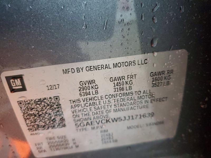 49145216 :رقم المزاد ، 5GAEVCKW5JJ171639 vin ، 2018 Buick Enclave مزاد بيع