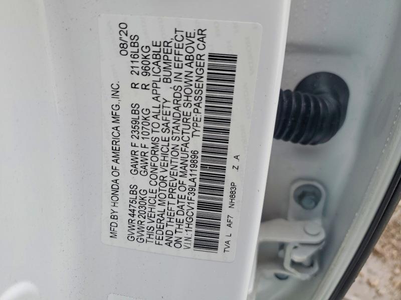 Aukcja sprzedaży 2020 Honda Accord, vin: 1HGCV1F39LA119896, numer aukcji: 49278946