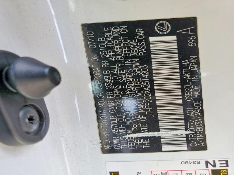 2010 Lexus Is მანქანა იყიდება აუქციონზე, vin: JTHFF2C2XA2514203, აუქციონის ნომერი: 49898516