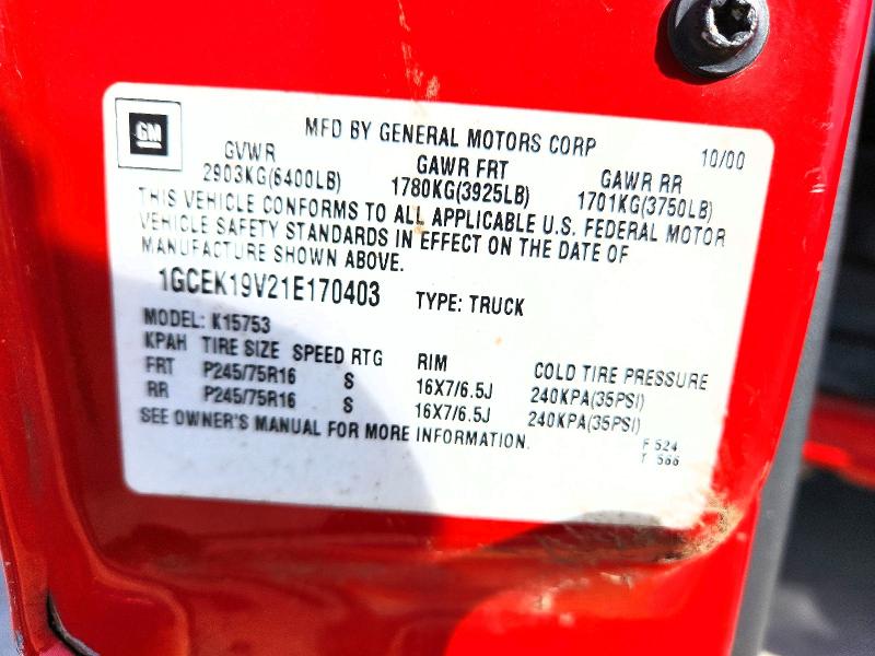 49155876 :رقم المزاد ، 1GCEK19V21E170403 vin ، 2001 Chevrolet Silverado مزاد بيع