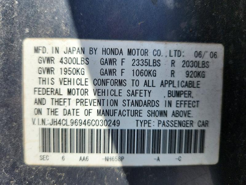 Продаж на аукціоні авто 2006 Acura Tsx, vin: JH4CL96946C030249, номер лоту: 50769486