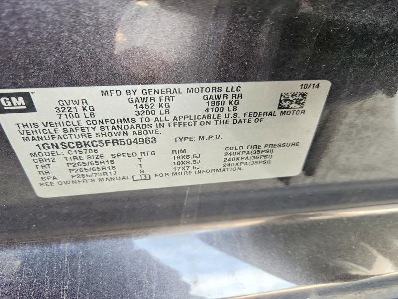 Продаж на аукціоні авто 2015 Chevrolet Tahoe, vin: 1GNSCBKC5FR504963, номер лоту: 48995766