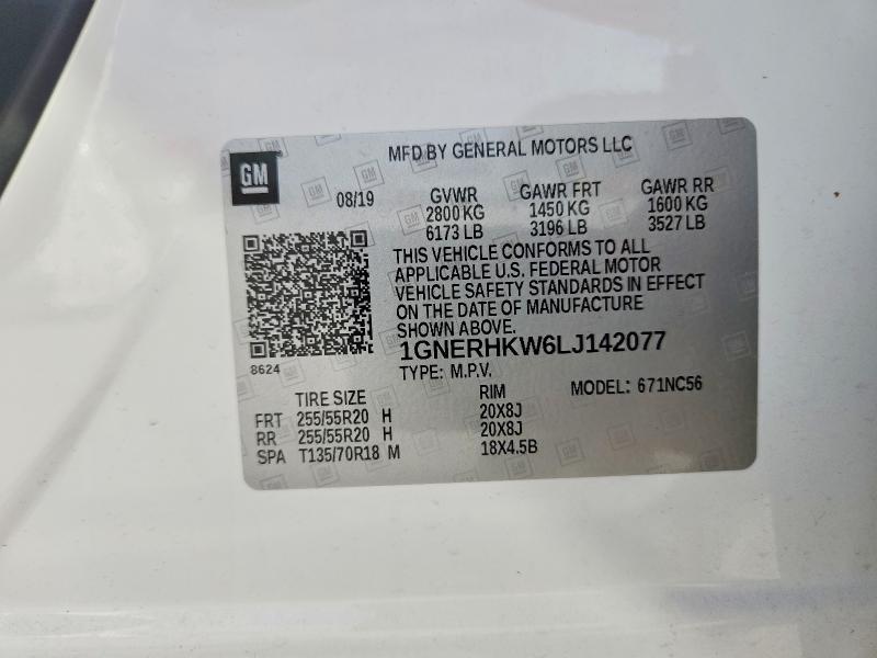 Aukcja sprzedaży 2020 Chevrolet Traverse, vin: 1GNERHKW6LJ142077, numer aukcji: 50405036